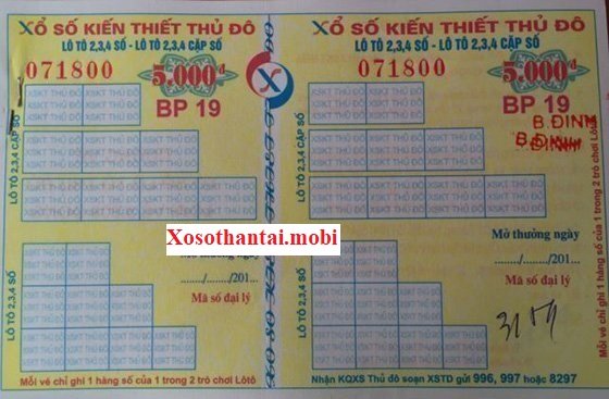 Vé lô xiên do công ty xổ số Thủ Đô phát hành Vé lô xiên do công ty xổ số Thủ Đô phát hành